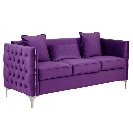 Bayberry Purple Velvet Sofa with 3 Pillows