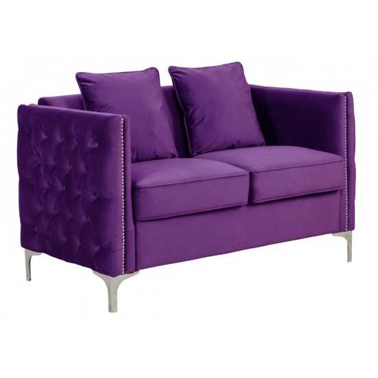 Bayberry Purple Velvet Loveseat with 2 Pillows