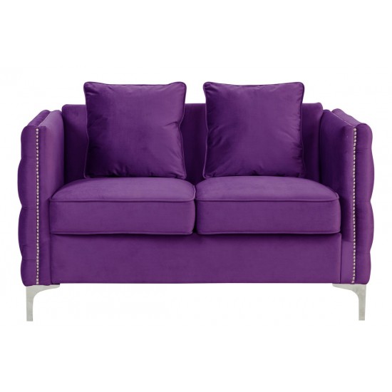 Bayberry Purple Velvet Loveseat with 2 Pillows