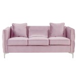 Bayberry Pink Velvet Sofa with 3 Pillows