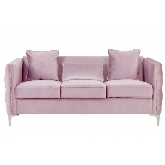 Bayberry Pink Velvet Sofa with 3 Pillows