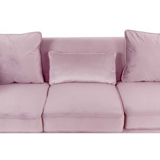 Bayberry Pink Velvet Sofa with 3 Pillows