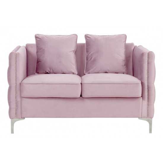 Bayberry Pink Velvet Loveseat with 2 Pillows