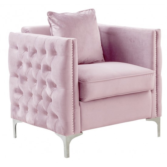 Bayberry Pink Velvet Chair with 1 Pillow