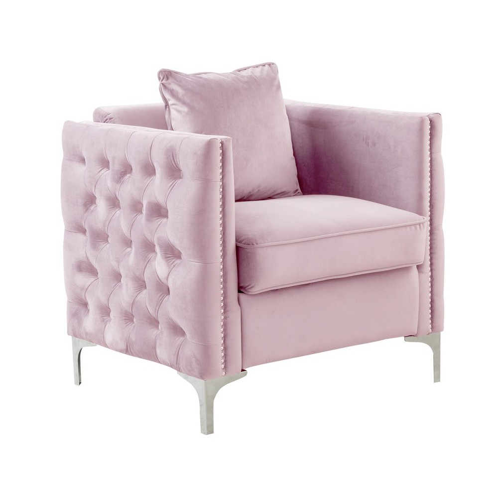 Bayberry Pink Velvet Chair with 1 Pillow