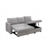 Mabel Light Gray Linen Fabric Sleeper Sectional with cupholder, USB charging port and pocket