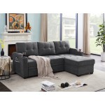 Mabel Dark Gray Woven Fabric Sleeper Sectional with cupholder, USB charging port and pocket