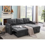 Mabel Dark Gray Woven Fabric Sleeper Sectional with cupholder, USB charging port and pocket