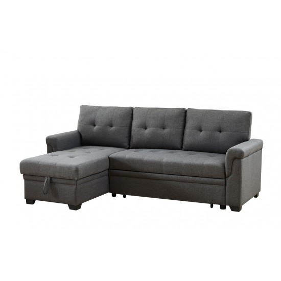 Destiny Dark Gray Linen Reversible Sleeper Sectional Sofa with Storage Chaise