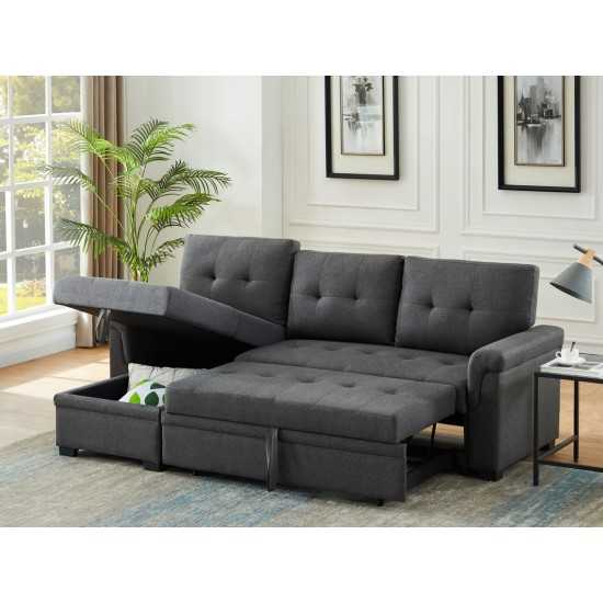 Destiny Dark Gray Linen Reversible Sleeper Sectional Sofa with Storage Chaise