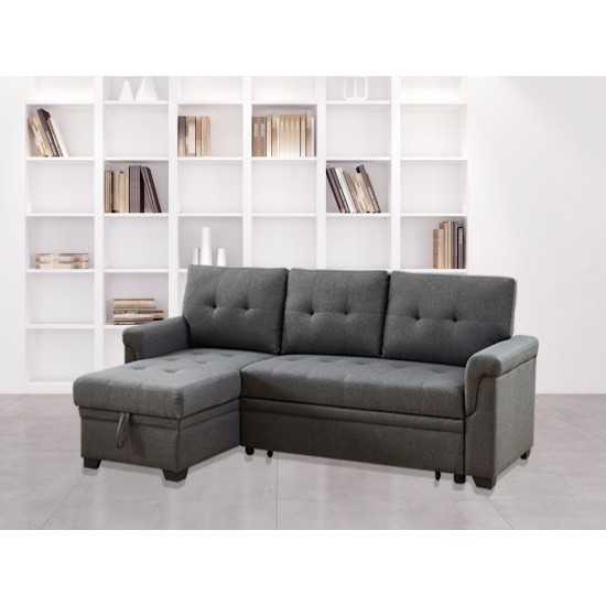 Destiny Dark Gray Linen Reversible Sleeper Sectional Sofa with Storage Chaise