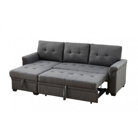 Destiny Dark Gray Linen Reversible Sleeper Sectional Sofa with Storage Chaise