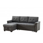 Sierra Dark Gray Linen Reversible Sleeper Sectional Sofa with Storage Chaise