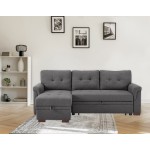 Sierra Dark Gray Linen Reversible Sleeper Sectional Sofa with Storage Chaise