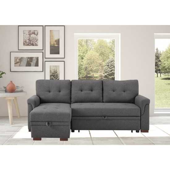 Hunter Dark Gray Linen Reversible Sleeper Sectional Sofa with Storage Chaise