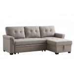 Destiny Light Gray Linen Reversible Sleeper Sectional Sofa with Storage Chaise