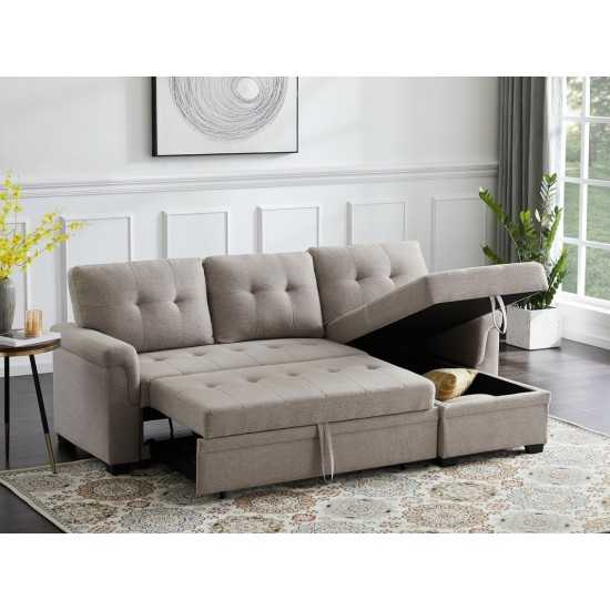 Destiny Light Gray Linen Reversible Sleeper Sectional Sofa with Storage Chaise