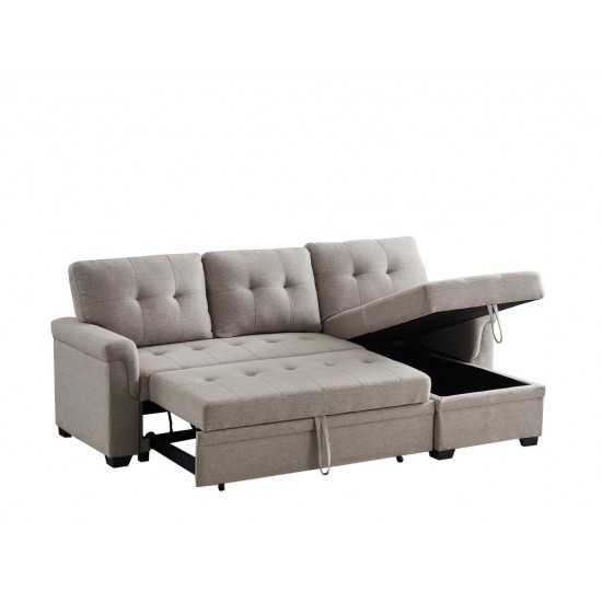 Hunter Light Gray Linen Reversible Sleeper Sectional Sofa with Storage Chaise