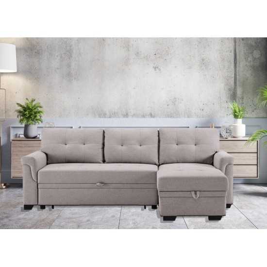 Hunter Light Gray Linen Reversible Sleeper Sectional Sofa with Storage Chaise