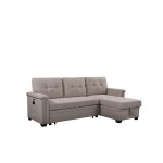 Nathan Light Gray Reversible Sleeper Sectional Sofa with Storage Chaise, USB Charging Ports and Pocket