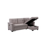 Nathan Light Gray Reversible Sleeper Sectional Sofa with Storage Chaise, USB Charging Ports and Pocket