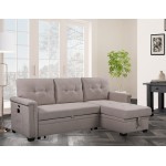 Nathan Light Gray Reversible Sleeper Sectional Sofa with Storage Chaise, USB Charging Ports and Pocket