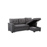 Nathan Dark Gray Reversible Sleeper Sectional Sofa with Storage Chaise, USB Charging Ports and Pocket