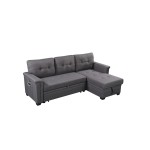 Nathan Dark Gray Reversible Sleeper Sectional Sofa with Storage Chaise, USB Charging Ports and Pocket