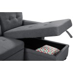 Nathan Dark Gray Reversible Sleeper Sectional Sofa with Storage Chaise, USB Charging Ports and Pocket