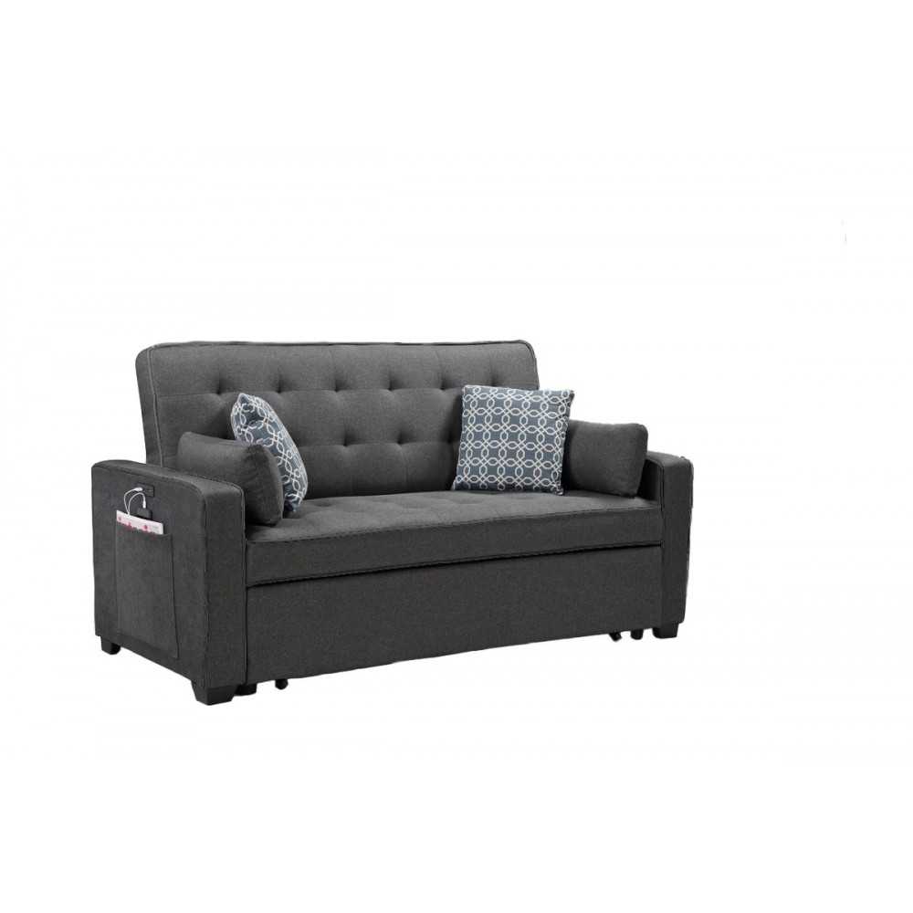 William Modern Gray Fabric Sleeper Sofa with 2 USB Charging Ports and 4 Accent Pillows William Modern Gray Fabric Sleeper Sofa with 2 USB Charging Ports and 4 Accent Pillows