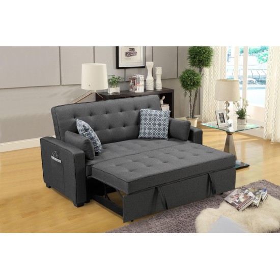 William Modern Gray Fabric Sleeper Sofa with 2 USB Charging Ports and 4 Accent Pillows