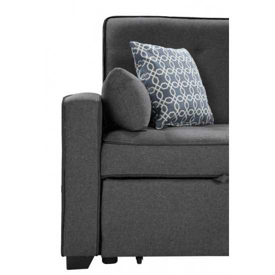 William Modern Gray Fabric Sleeper Sofa with 2 USB Charging Ports and 4 Accent Pillows