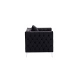 Lorreto Black Velvet Fabric Sofa Loveseat Chair Living Room Set