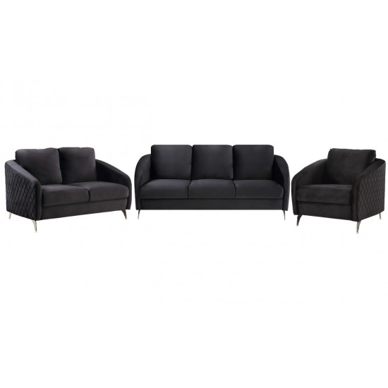 Sofia Black Velvet Fabric Sofa Loveseat Chair Living Room Set