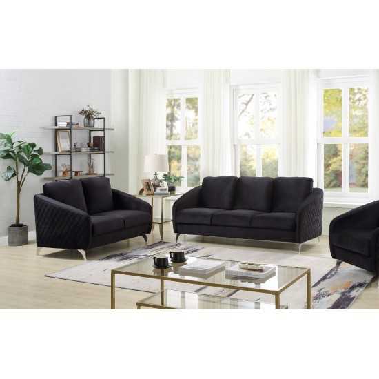 Sofia Black Velvet Fabric Sofa Loveseat Living Room Set