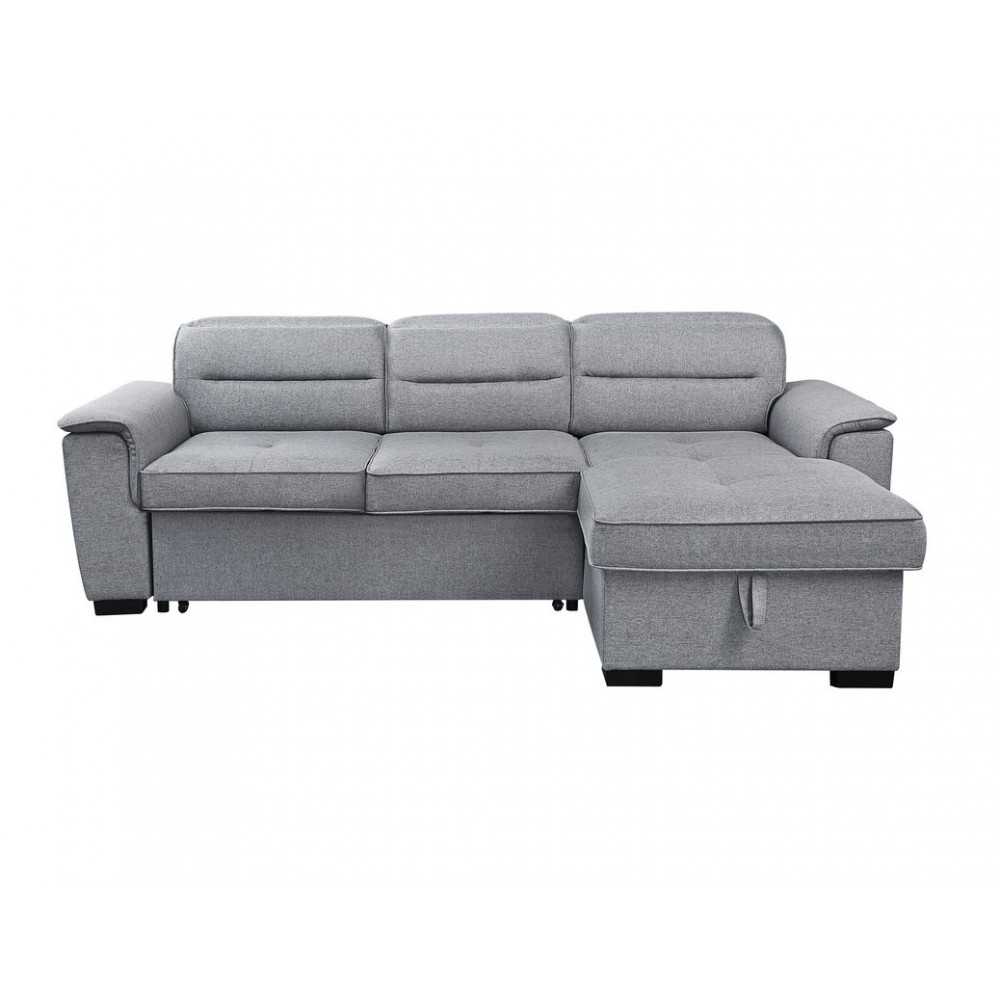 Jaxon Light Gray Linen Sleeper Sectional Sofa with Storage Chaise