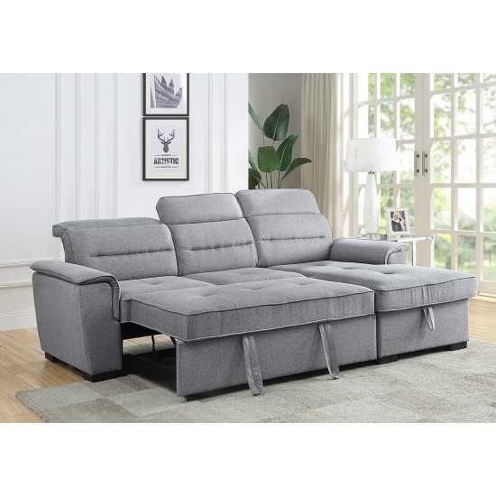 Jaxon Light Gray Linen Sleeper Sectional Sofa with Storage Chaise