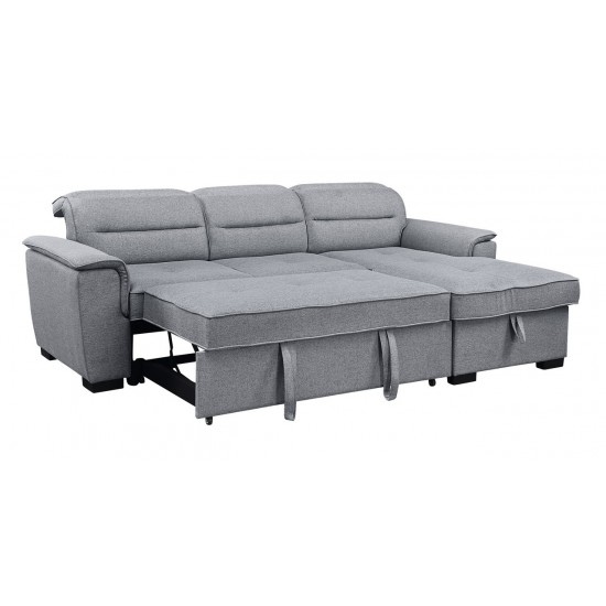 Jaxon Light Gray Linen Sleeper Sectional Sofa with Storage Chaise