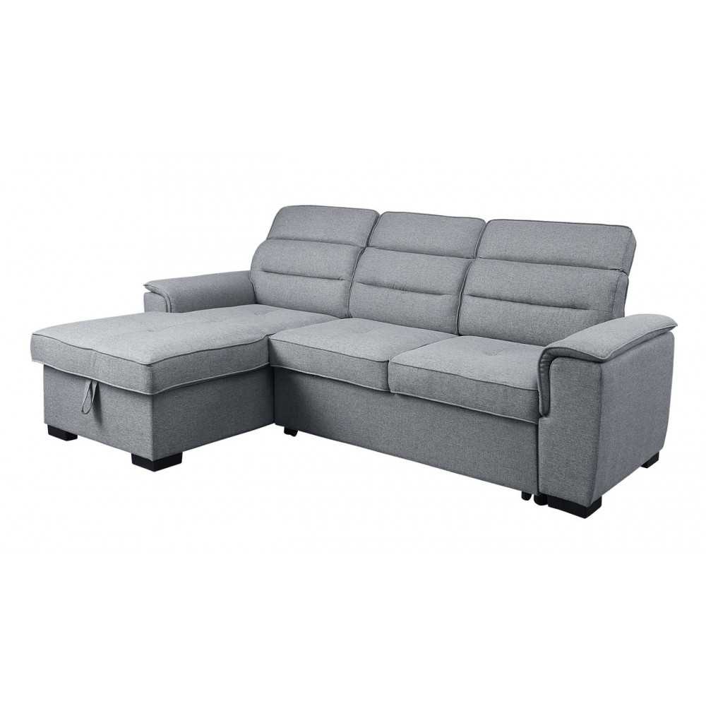 Jaxon Light Gray Linen Sleeper Sectional Sofa with Left Facing Storage Chaise