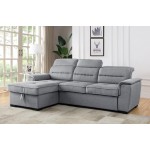 Jaxon Light Gray Linen Sleeper Sectional Sofa with Left Facing Storage Chaise