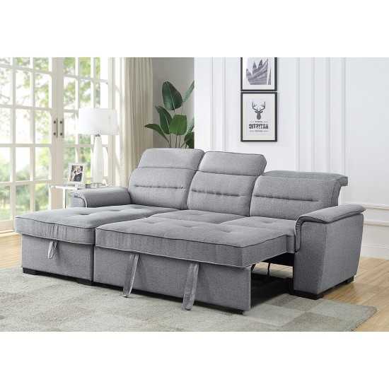 Jaxon Light Gray Linen Sleeper Sectional Sofa with Left Facing Storage Chaise