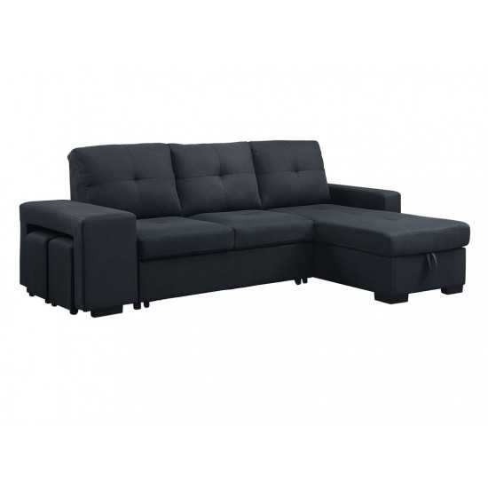 Lucas Dark Gray Linen Sleeper Sectional Sofa with Reversible Storage Chaise