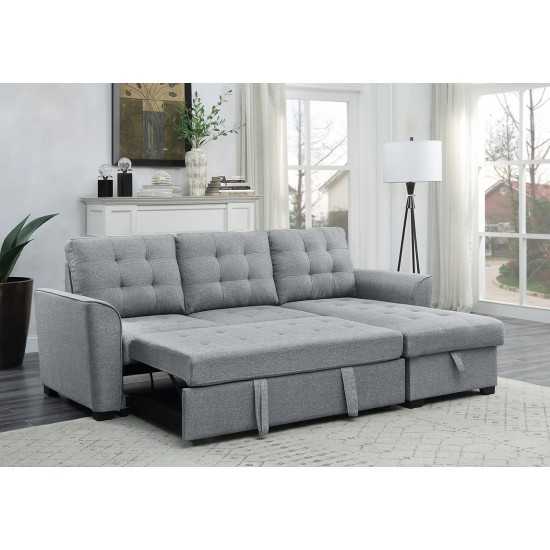 Avery Light Gray Linen Sleeper Sectional Sofa with Reversible Storage Chaise