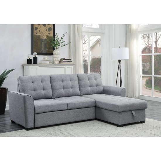 Avery Light Gray Linen Sleeper Sectional Sofa with Reversible Storage Chaise