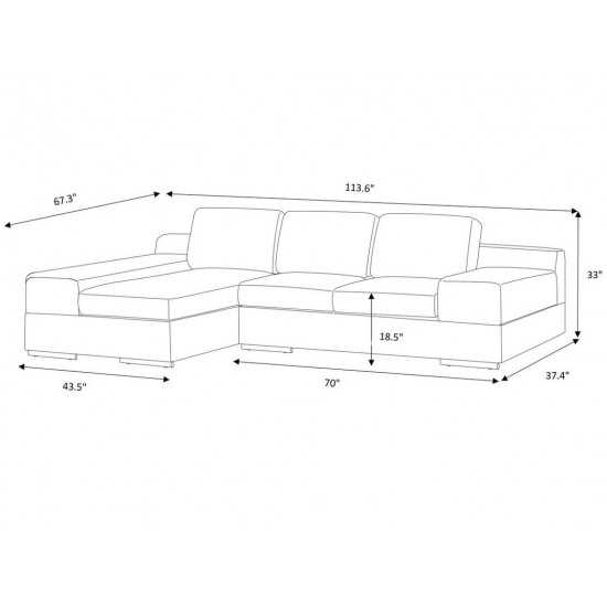 Romeo Light Gray Woven Fabric Sectional Sofa with Left Hand Facing Chaise