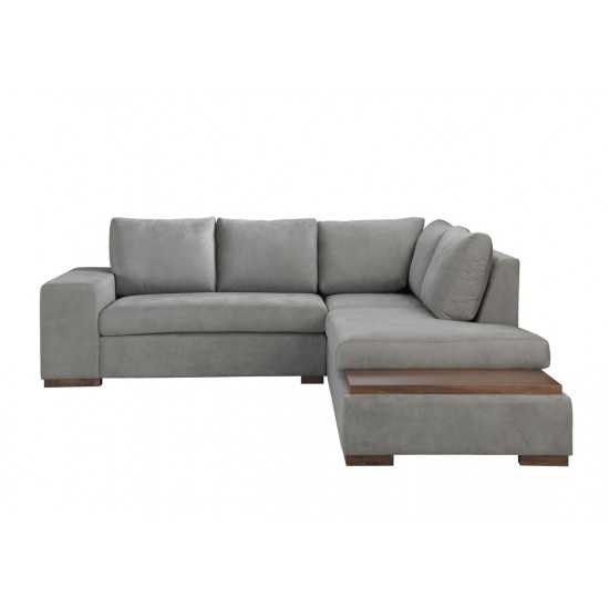 Bianca Light Gray Woven Fabric Sectional Sofa with Console Table and Right Hand Facing Chaise