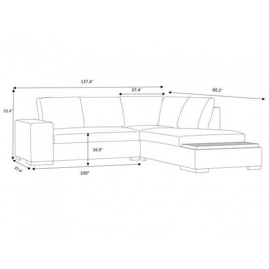 Bianca Light Gray Woven Fabric Sectional Sofa with Console Table and Right Hand Facing Chaise