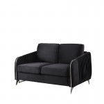 Hathaway Black Velvet Modern Chic Loveseat Couch