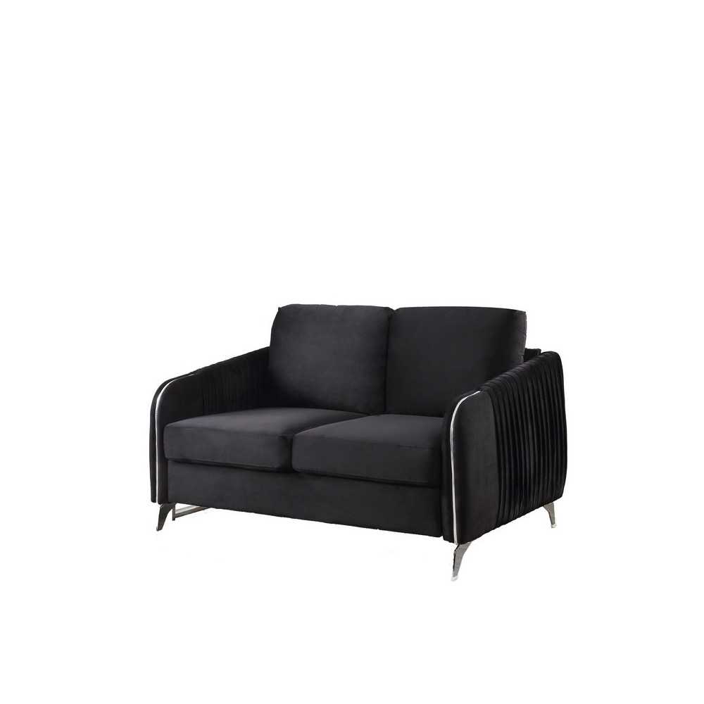 Hathaway Black Velvet Modern Chic Loveseat Couch