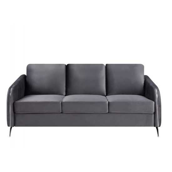 Hathaway Gray Velvet Modern Chic Sofa Couch